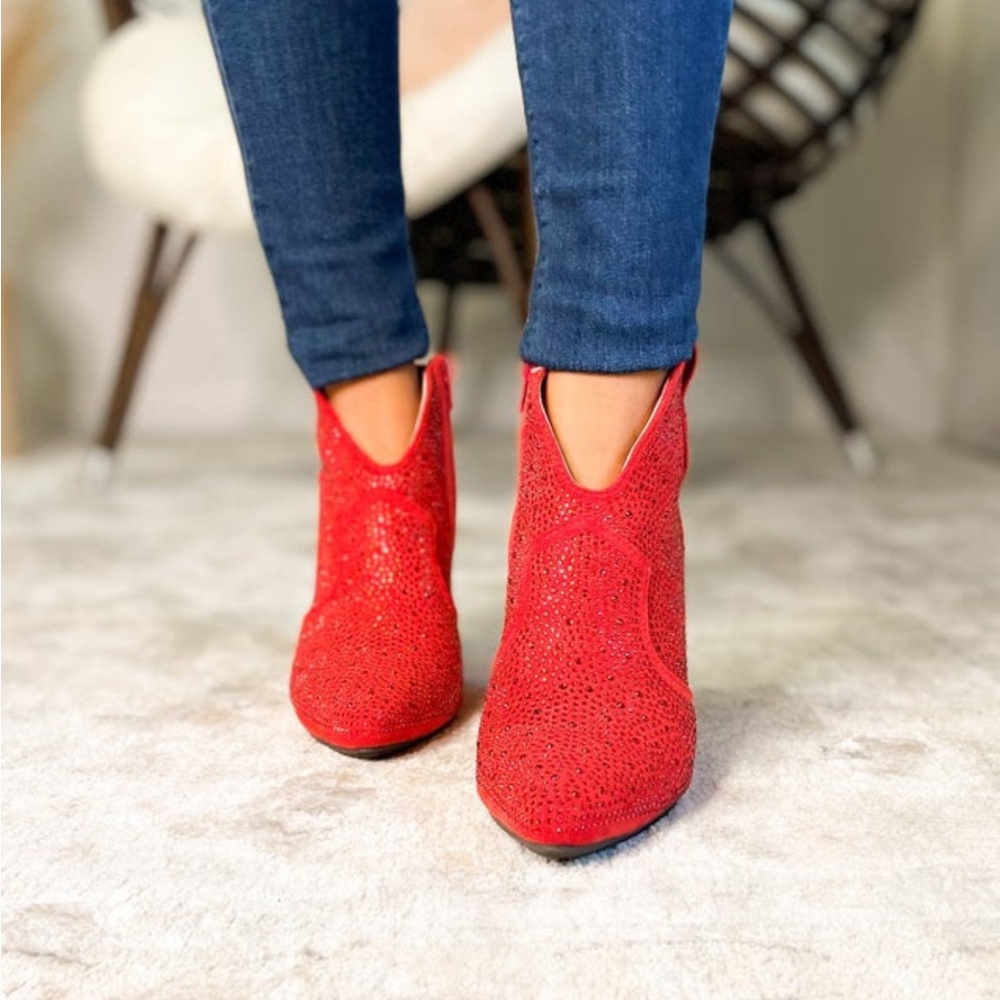 Red sparkly booties, size 10